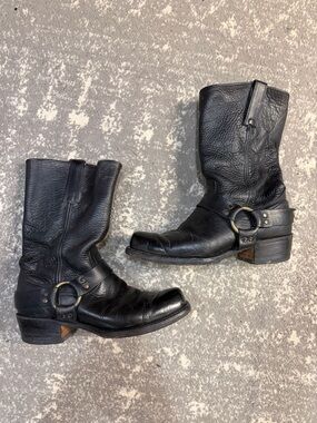 Frye Black Leather Harness Ring Boots
